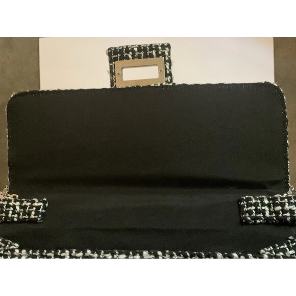 Wild Rose Tweed Handbag Black White Top Handle Removeable Silver Crossbody Chain - Picture 7 of 15